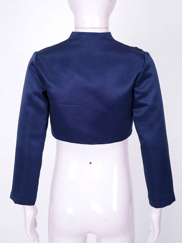 Kids Girls Satin Long Sleeve Bolero Shrug Jacket Cardigan Coat Wedding Party - Picture 11 of 69