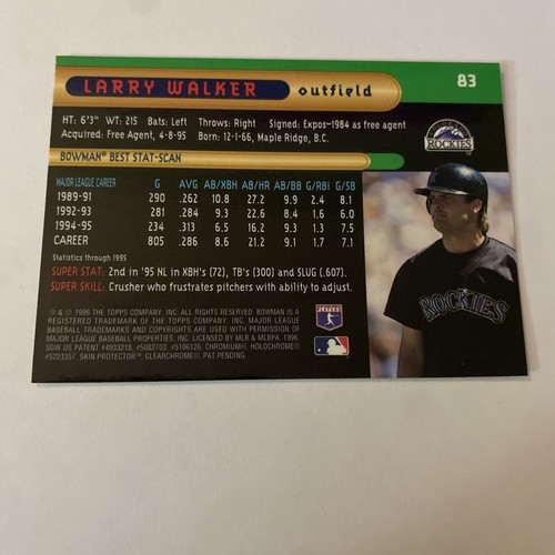 1996 Bowman's Best Baseball #83 Larry Walker - Picture 2 of 2