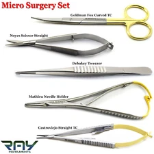 5Pcs Microsurgery Basic Set Needle Holder Castroviejo Forceps Surgical Scissors