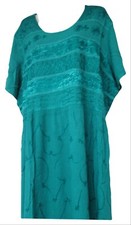 Vermont Country Store  Womens Green Embroidered Short Sleeve Dress 