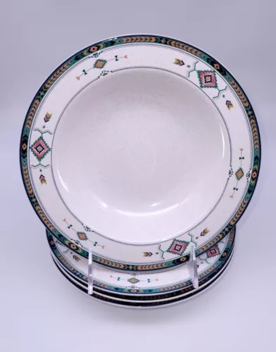 Set of 4 - Studio Nova Mikasa Adirondack Aztec Southwestern 8" Rimmed Soup Bowls