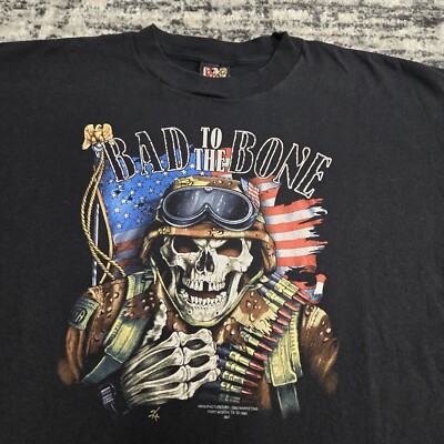 Vtg 1992 3D Emblem Bad To The Bone T-Shirt 2XL United States