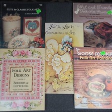 LOT OF 5 VINTAGE FOLK ART PAINT DESIGN BOOKS Basket Crafts Lettering Animals USA
