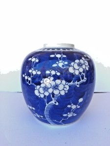 19th Century Chinese Blue and White Porcelain Prunus Hawthorn Ginger Jar KANGXI