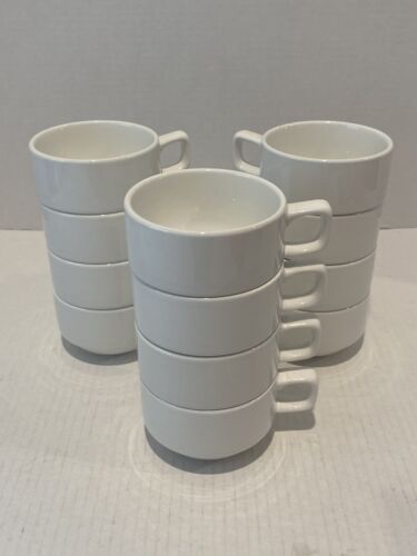 Williams Sonoma WHITE 12 CUPS Restaurant Dinnerware 16pc Stackable Ceramic - Picture 1 of 4