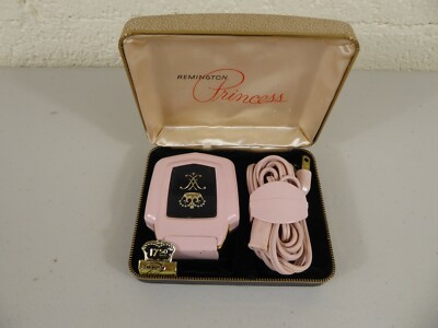 Vintage Remington Princess Electric Shaver Pink w/ Gold & Black Case 