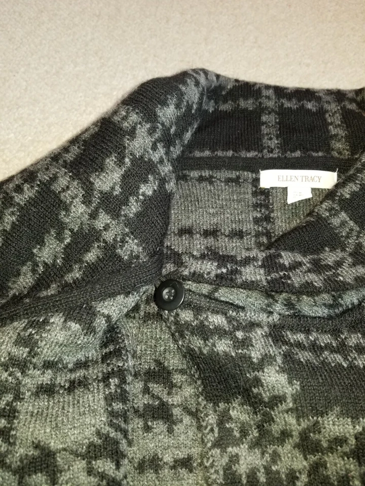 Suéter Mujer-ELLEN TRACY-gris/negro pata de gallo mezcla lana cárdigan ls-M Foto 4 de 4