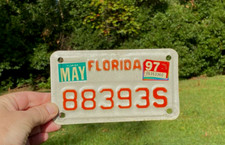 Florida Motorcycle License Plate Metal Tag 88393S Expired 3yrs / Vtg. 1990's