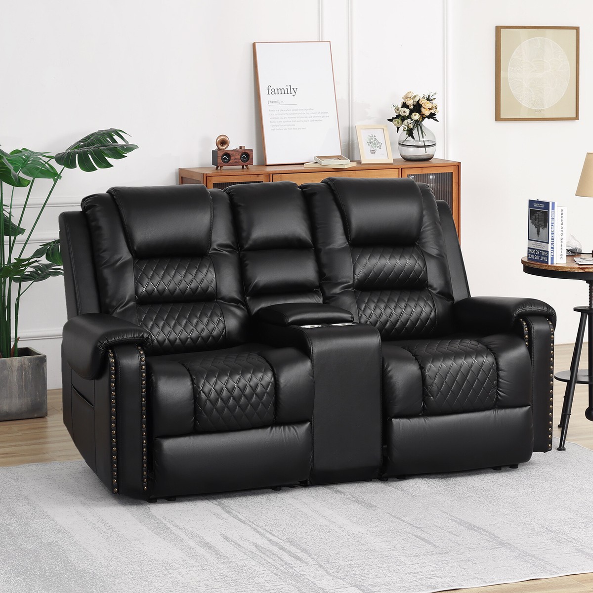 Sofa Sets Panther Black Leather Dual Power Reclining Sofa Black
