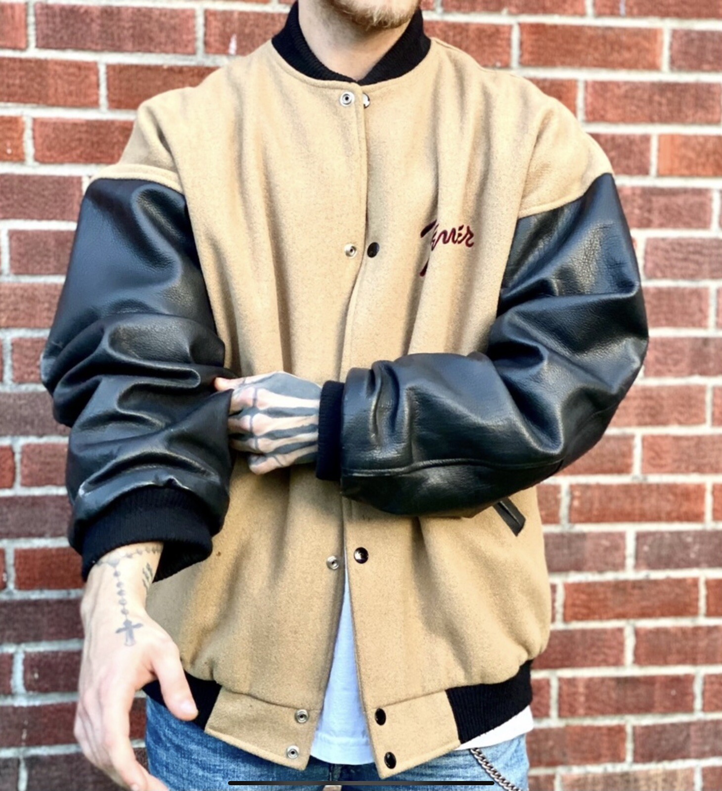 RARE Vintage Leather Fender Guitar Varsity Jacket S… Gem