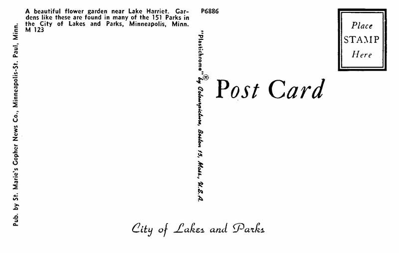 Postcard GARDEN SCENE Minneapolis St. Paul Minnesota MN 10/19 AT0135