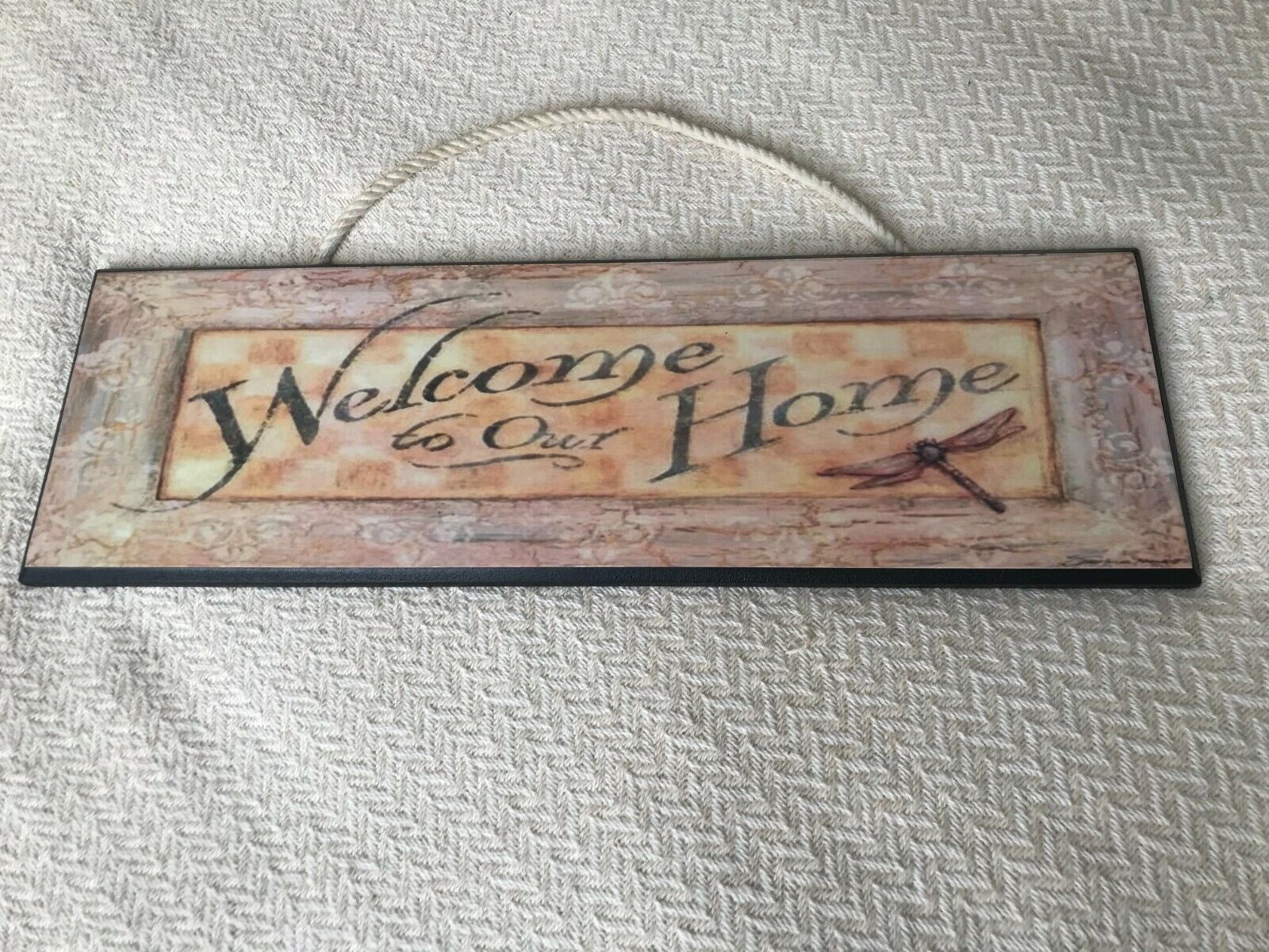 Welcome to our Home Dragon Fly Wood Hanging Sign