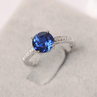 2 Ct Round Blue Lab Created Diamond Solitaire Wedding Ring 14K White Gold Finish