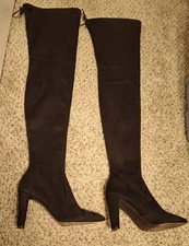 STUART WEITZMAN STRETCH SUEDE  THIGH BOOTS US 11 BLACK ITALY REAR TIE