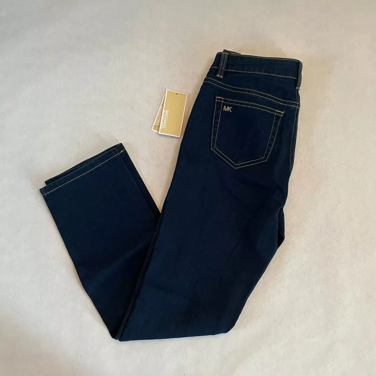 NWT Michael Kors MK Logo Izzy Skinny Jeans Basics Overdyed Indigo Pants 4P