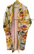 women winter wear Owl Print Yellow Indian Pure cotton kantha mid length Jacket