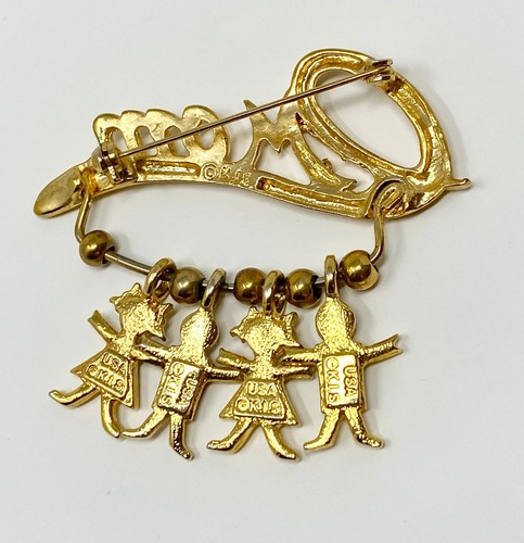 VTG Mom Brooch Pin Goldtone 4 Children Charms KIS Jewelry Australian Crystal - Picture 3 of 3