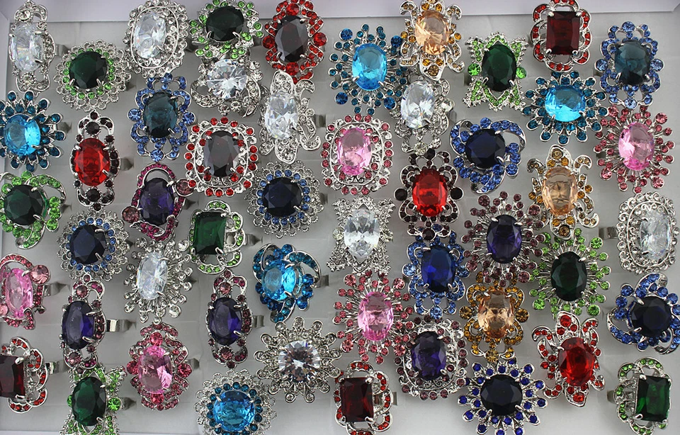 Wholesale Jewelry Bulk Lots 43pcs Assorted Oversize Glass Women Party Rings - Image 2 of 4