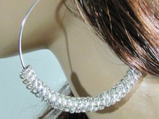 Rhinestone Beaded Hoop Basketball Wives Earrings Big Silver Hip Hop Statement Ic