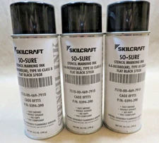 *QTY 3* Skilcraft So-Sure Stencil Marking Ink Flat Black 37038 10.5oz Spray Can
