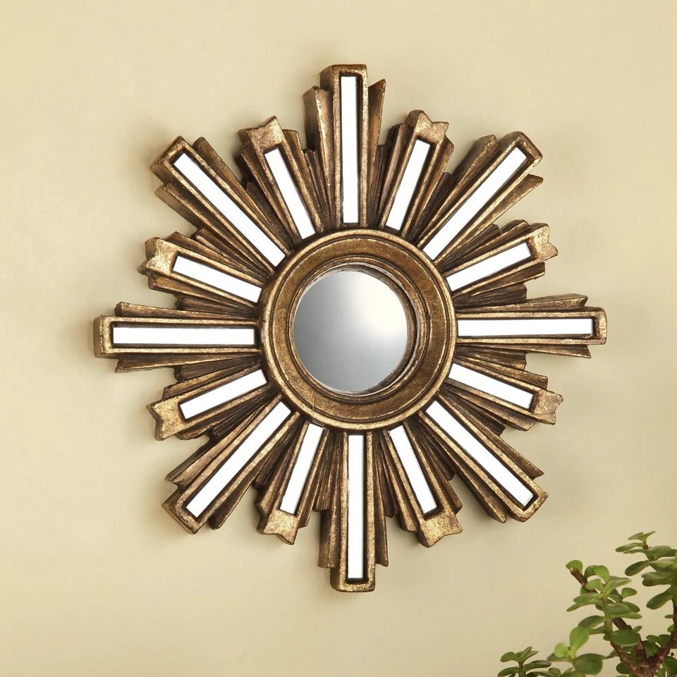 Small Gold Deco Sunburst Convex Wall Mirror - Image 2 of 4