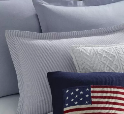 $145 Ralph Lauren STANDARD Pillow Sham OXFORD Stripe Blue White REVERSIBLE Solid