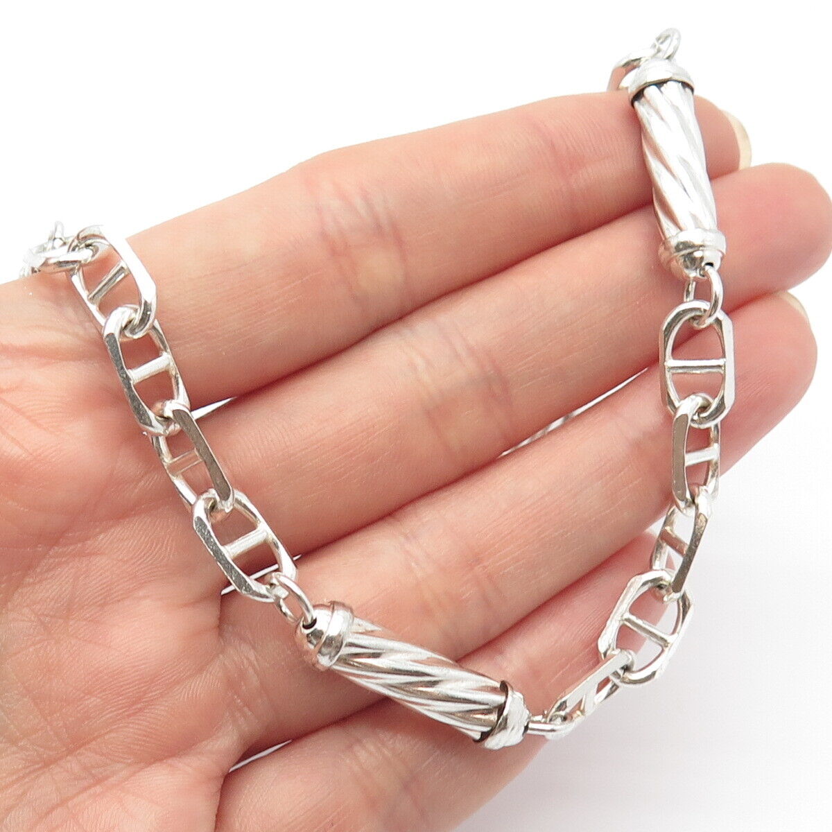 925 Sterling Silver Vintage Italy Anchor Mariner Chain Necklace 24