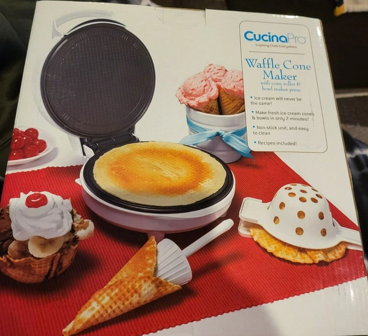 Waffle Cone and Bowl Maker Includes Shaper Roller and Bowl Press