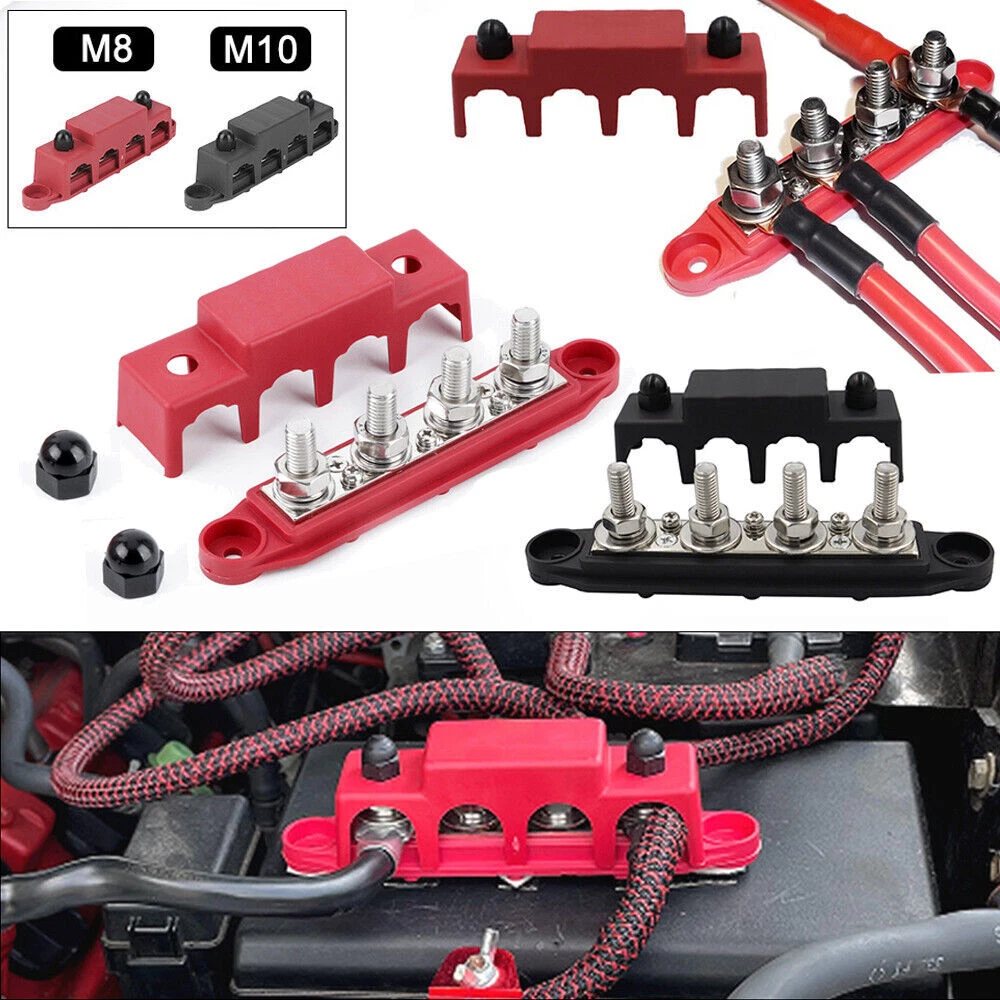 12V 250A 4 Post Busbar Bus Bar Power Distribution Block WIth Cover 5/16