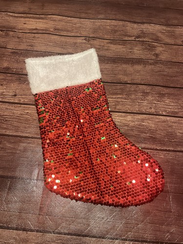 Christmas Red Green Sequin Stocking 15”