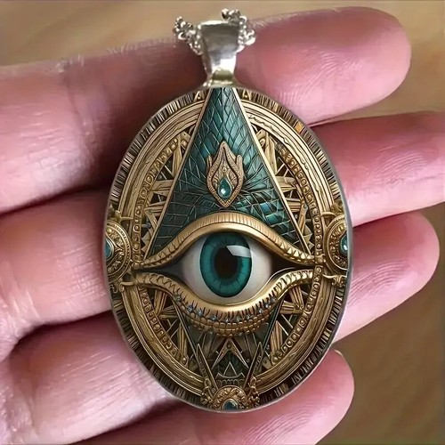 Large Oval Shaped Evil Eye Pendant & 18" Necklace FREE SHIPPING IN THE USA!