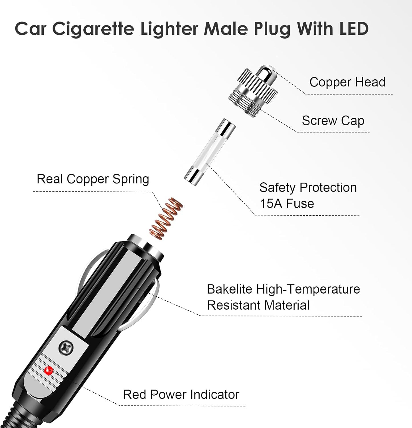 Car Cigarette Lighter Alligator Clips Extension Cable, 12V-24V Car Male Cigarett — image 3
