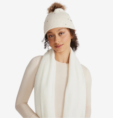 Steve Madden rhinestone beanie and scarf box set