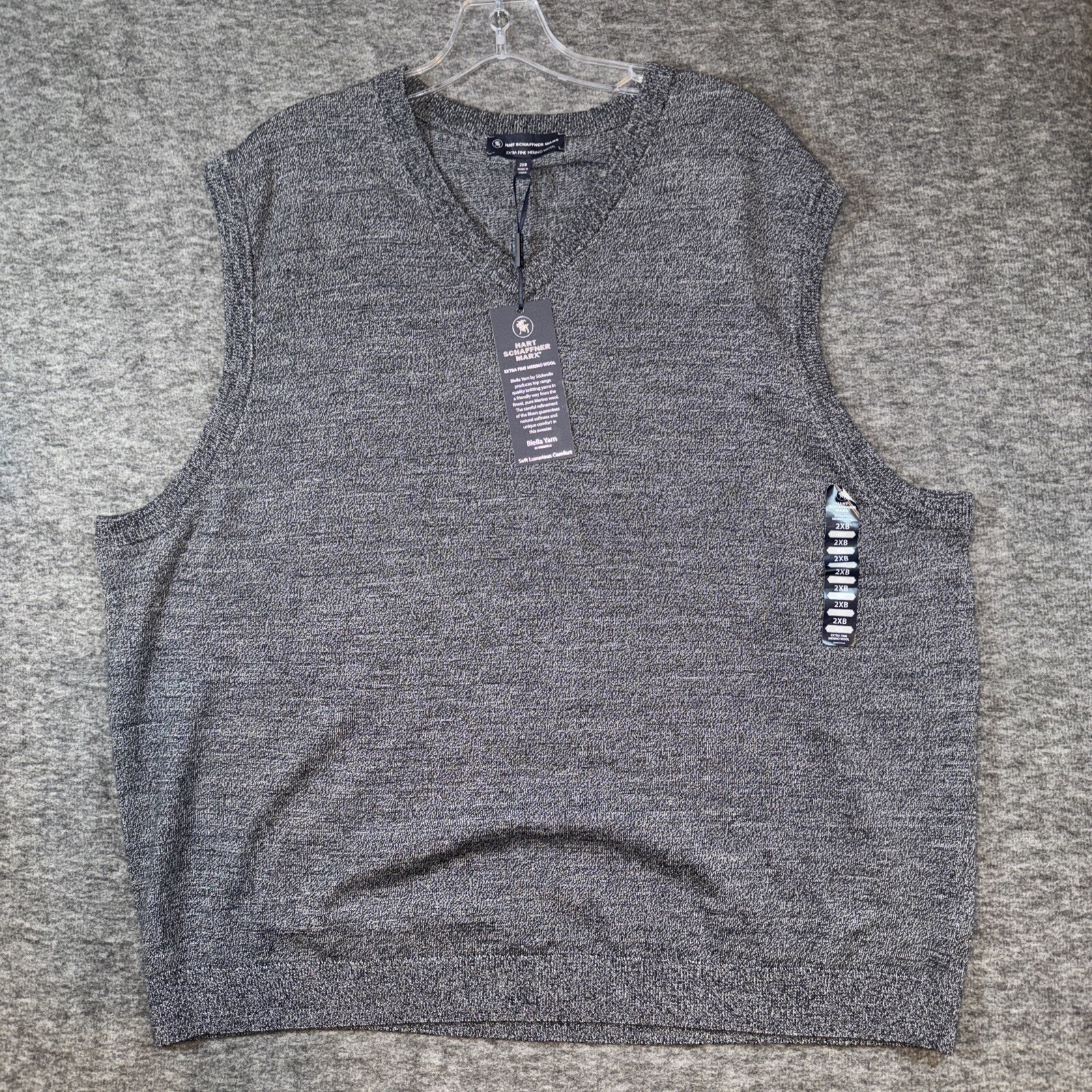NWT Hart Schaffner Marx Mens Extra Fine Merino Wool V-Neck Sweater Vest Gray 2XB