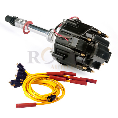 HEI Black Cap Distributor Fits Chevy SBC 350 BBC 454 & Spark Plug Wires Set