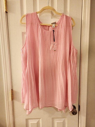 Ava And Viv Pink Pleated Sleeveless Pink Blouse Size 2X