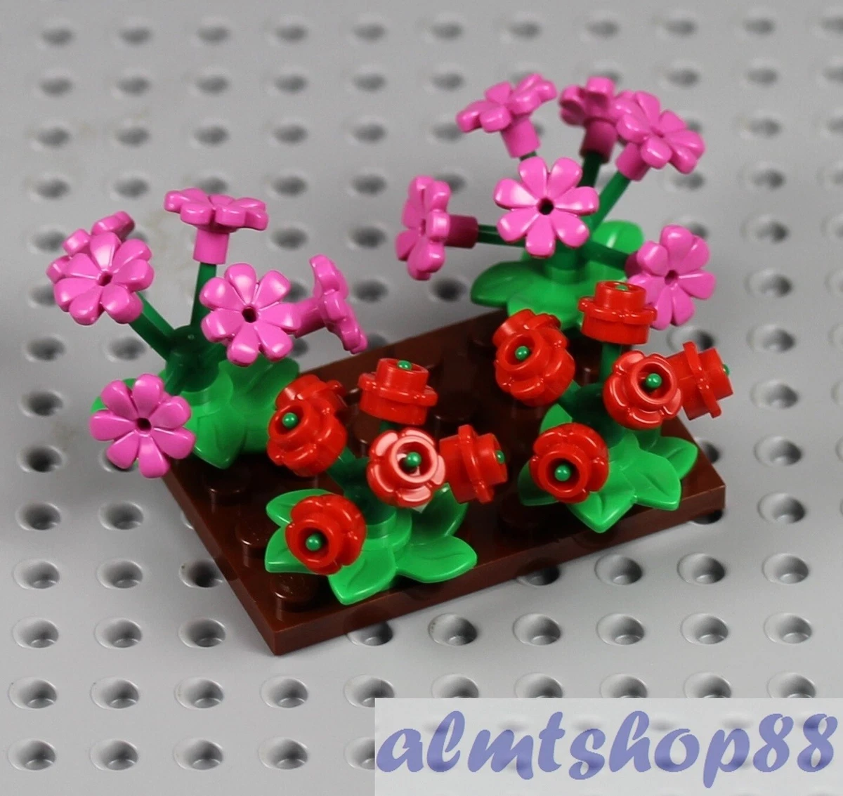 LEGO - 4x Flor Arbusto Rojo y Rosa - Parche de Jardín Granja Cerezos Flor  Plantas Ciudad