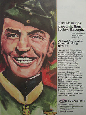 9/1989 PUB FORD AEROSPACE EDDIE RICKENBACKER ACE AS TRAINING ORIGINAL ANZEIGE
