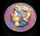 1879-P AU Morgan Silver Dollar - Better Date - Synthesized Rainbow Toning