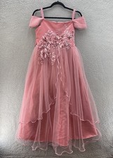 Girls Dress 160 cm Pink Prom Ball Gown Lace Tulle Flower Princess Party Maxi