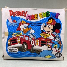 Walt Disney Fire Engine Mickey Mouse Wind up Motor W/ Box 7082 Masudaya Japan