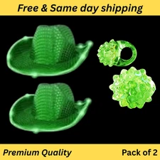 LED Light Up Green Cowboy Hat + Flashing Bumpy Ring Blinky Party Set Party glowz