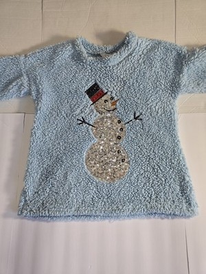 Time And Tru Blue Womens Med Faux Fur Christmas  Sequin Snowman  Sweater 