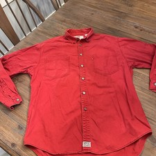 Vintage 90s Levi's Red Tab Denim Cotton Button Up Work Shirt Red Size L