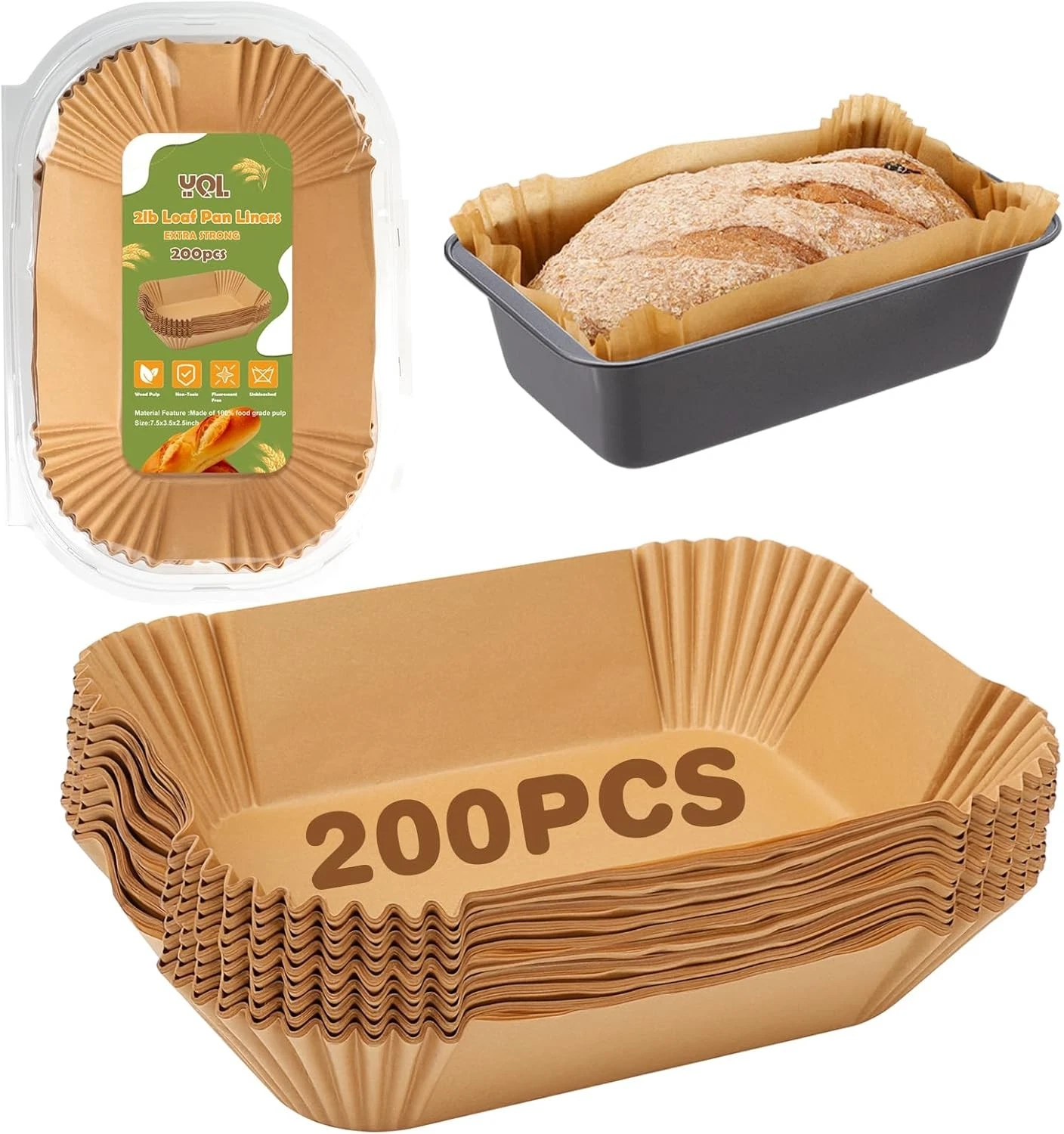 200PCS Loaf Pan Liners Disposable Loaf Pans for Baking Bread 9x5 Paper Liners