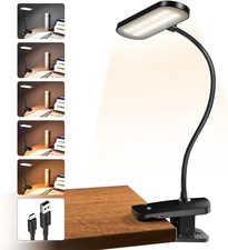 Clip On Rechargeable Desk Lamp with Clamp, 5 Colors & Brightness, USB Light