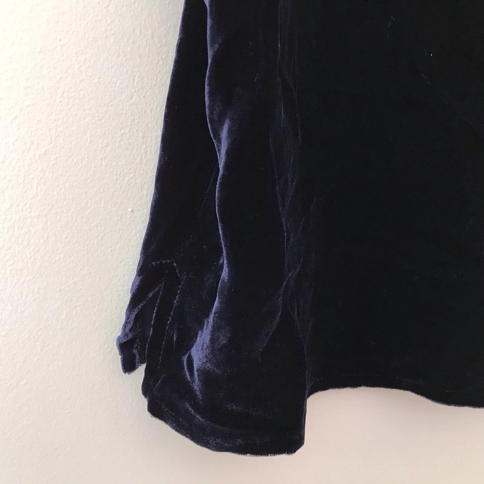 Regata Eileen Fisher anos 90 veludo azul escuro tamanho P Lagenlook férias de fadas bruxas - Imagem 2 de 4