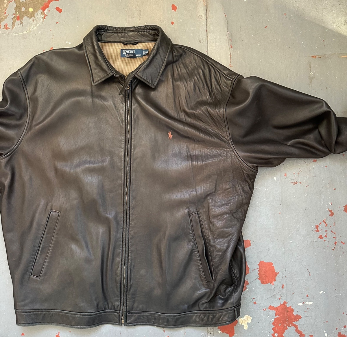 Polo Ralph Lauren Men's Black Plaid Lined Leather Jacket XXL 90s