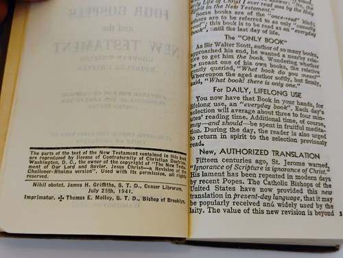 1942 WWII New Testament Bible Roman Catholic Version Presented by US Army - Picture 7 of 8