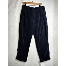 Vtg Chaps Ralph Lauren Mens Corduroy Pants Navy Blue Pleated Front 32x30